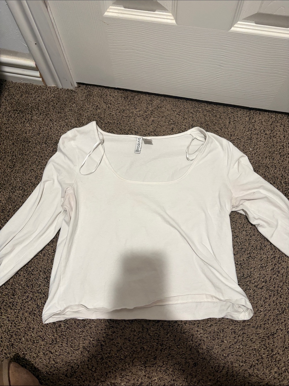 Divided White Scoop Neck Long Sleeve Top